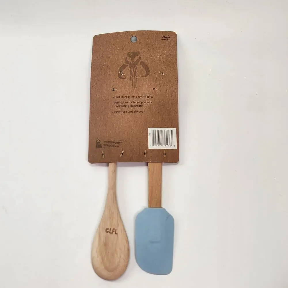 Star Wars The Mandalorian Grogu Baby Yoda Silicone Spatula Wooden Spoon Set